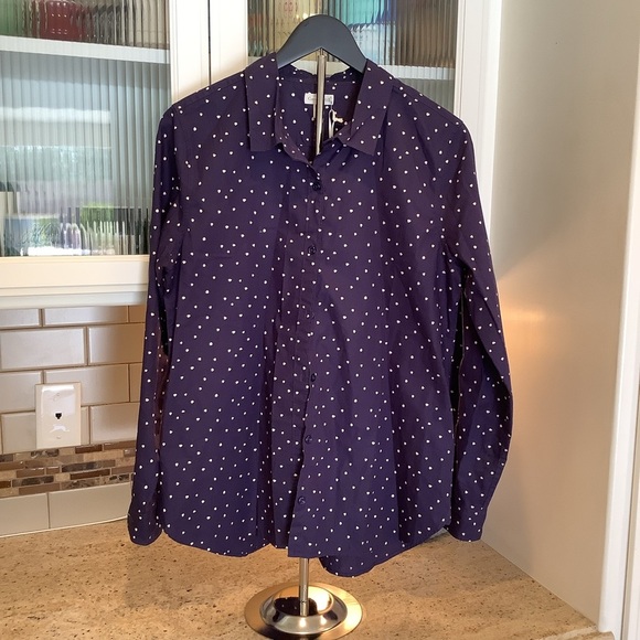 Garnet Hill Navy Polka Dot Shirt NWT Size 10 - Picture 1 of 5